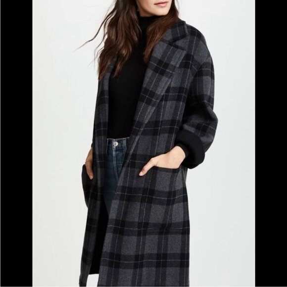NWOT Vince Plaid Melton Car Coat in Black/Gray Wool Blend in Women's Large - Picture 9 of 16